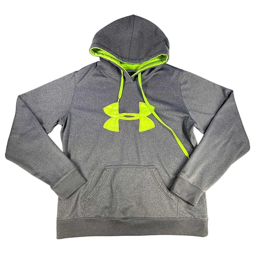 Under Armour UA Storm Hoodie Mens Large Gray Neon Green‎ Pullover Sweatshirt LG